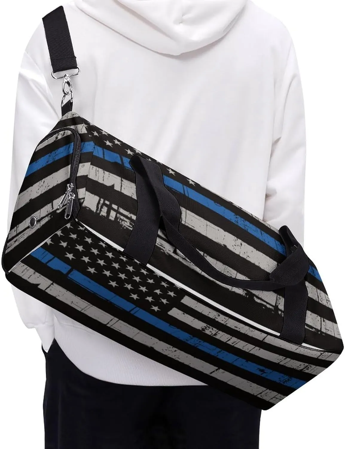 American Police Thin Blue Line Flag Art A Fitness Bag with Large Storage Space Is Suitable for Portable Outdoor Use