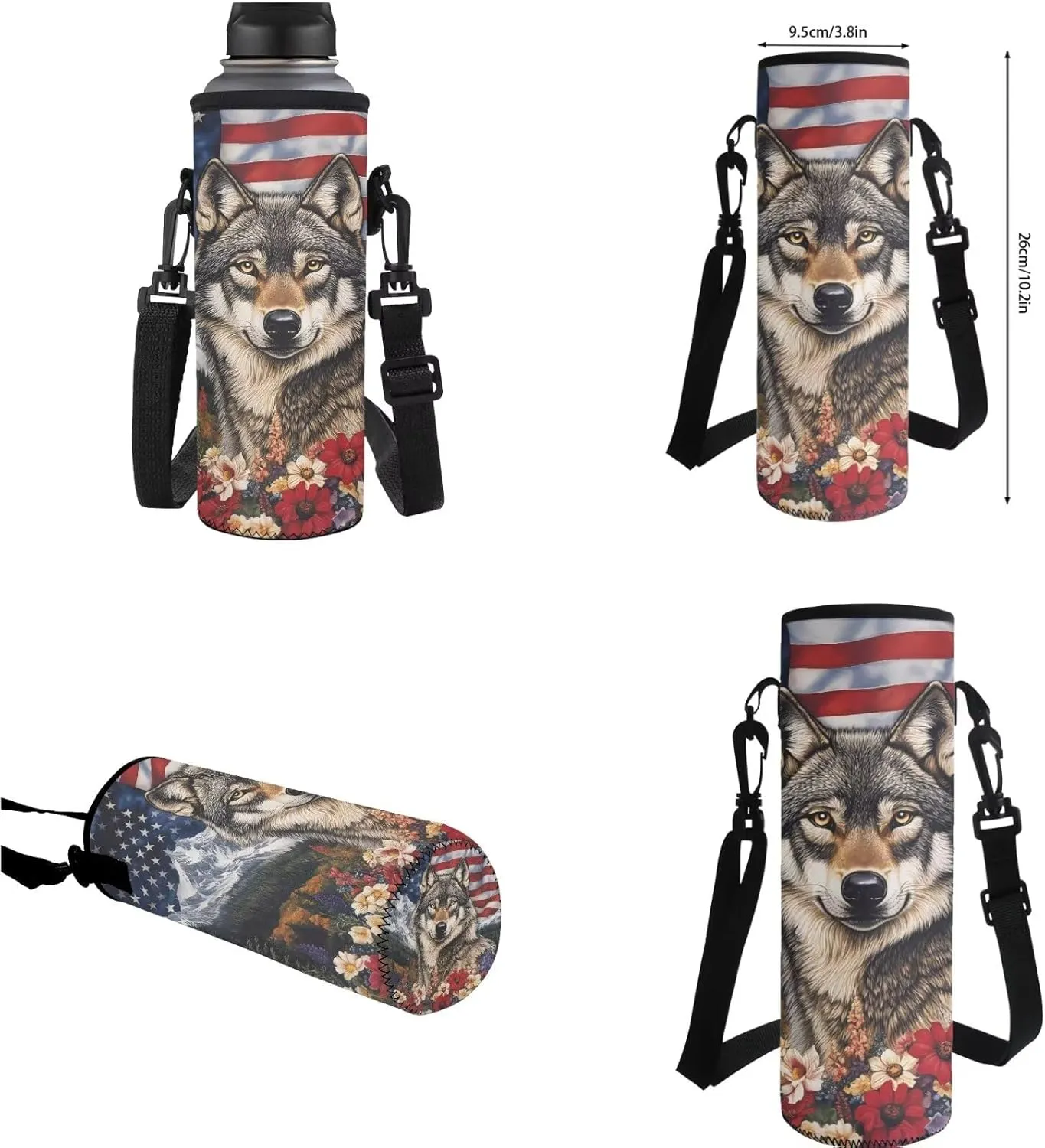 American Wolf Elementary School Backpack for Boys 4 In 1 Bags with Insulation Lunch Box Set Water Bottle Sleeve Pencil Case 17 Inch Backpack 7Th Grade Boys for Teens Kids Book Bags Students