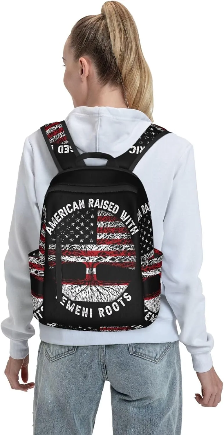 American Yemen Flag Yemeni Roots Casual Laptop Backpack Travel Rucksack Sports Daypack Adjustable Strap Bags with Multi-Pockets for Working Running Camping