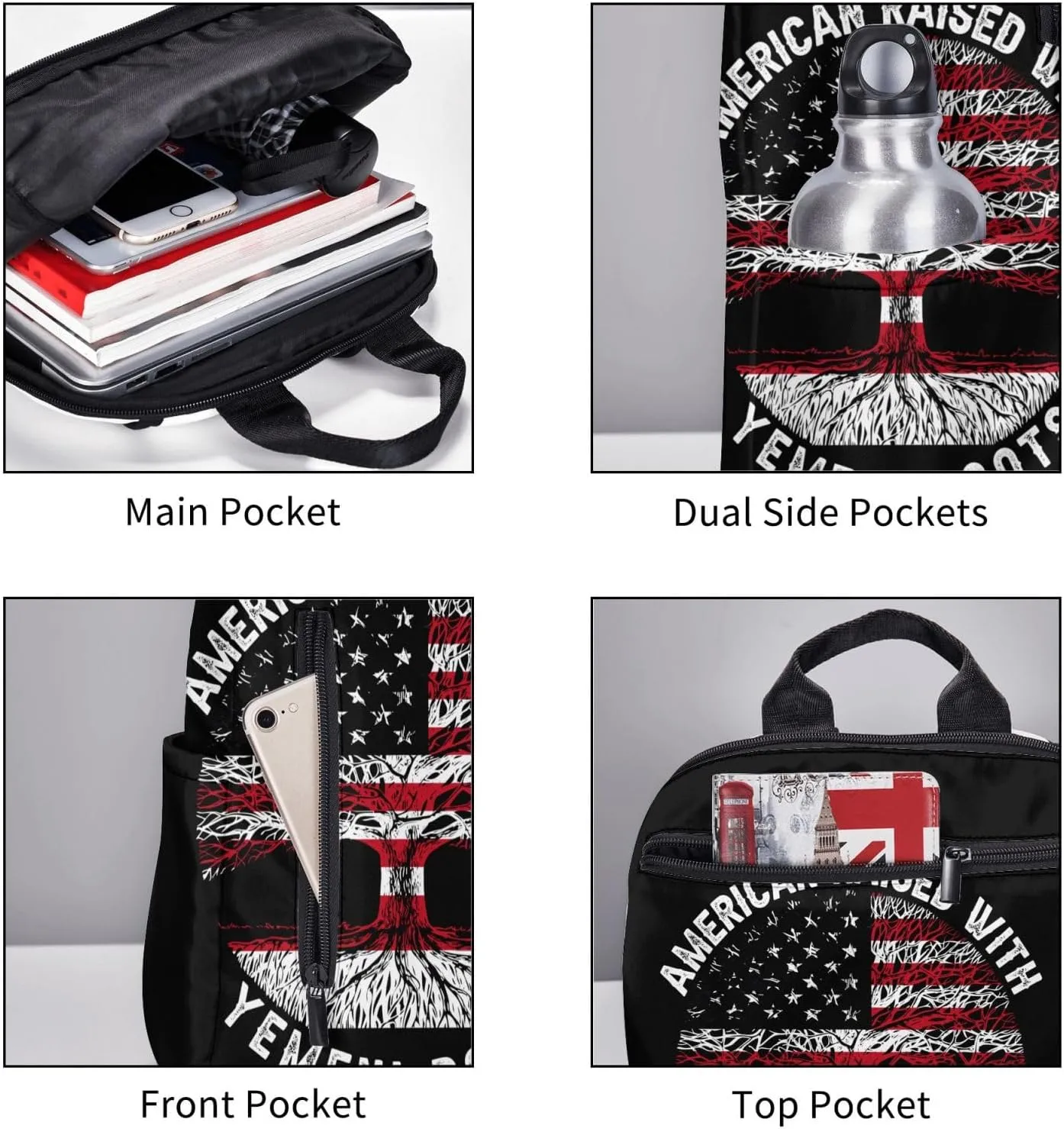American Yemen Flag Yemeni Roots Casual Laptop Backpack Travel Rucksack Sports Daypack Adjustable Strap Bags with Multi-Pockets for Working Running Camping