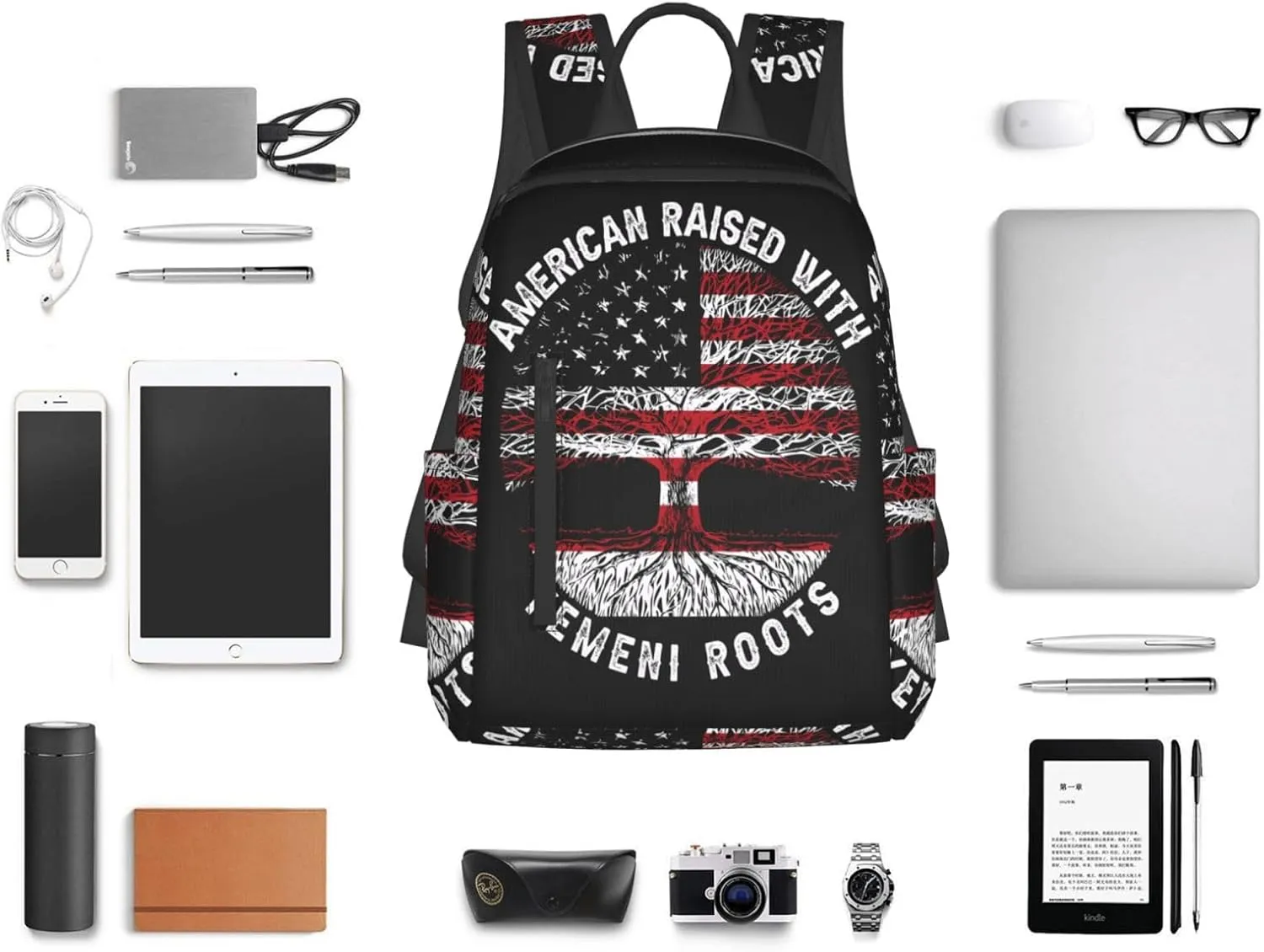 American Yemen Flag Yemeni Roots Casual Laptop Backpack Travel Rucksack Sports Daypack Adjustable Strap Bags with Multi-Pockets for Working Running Camping
