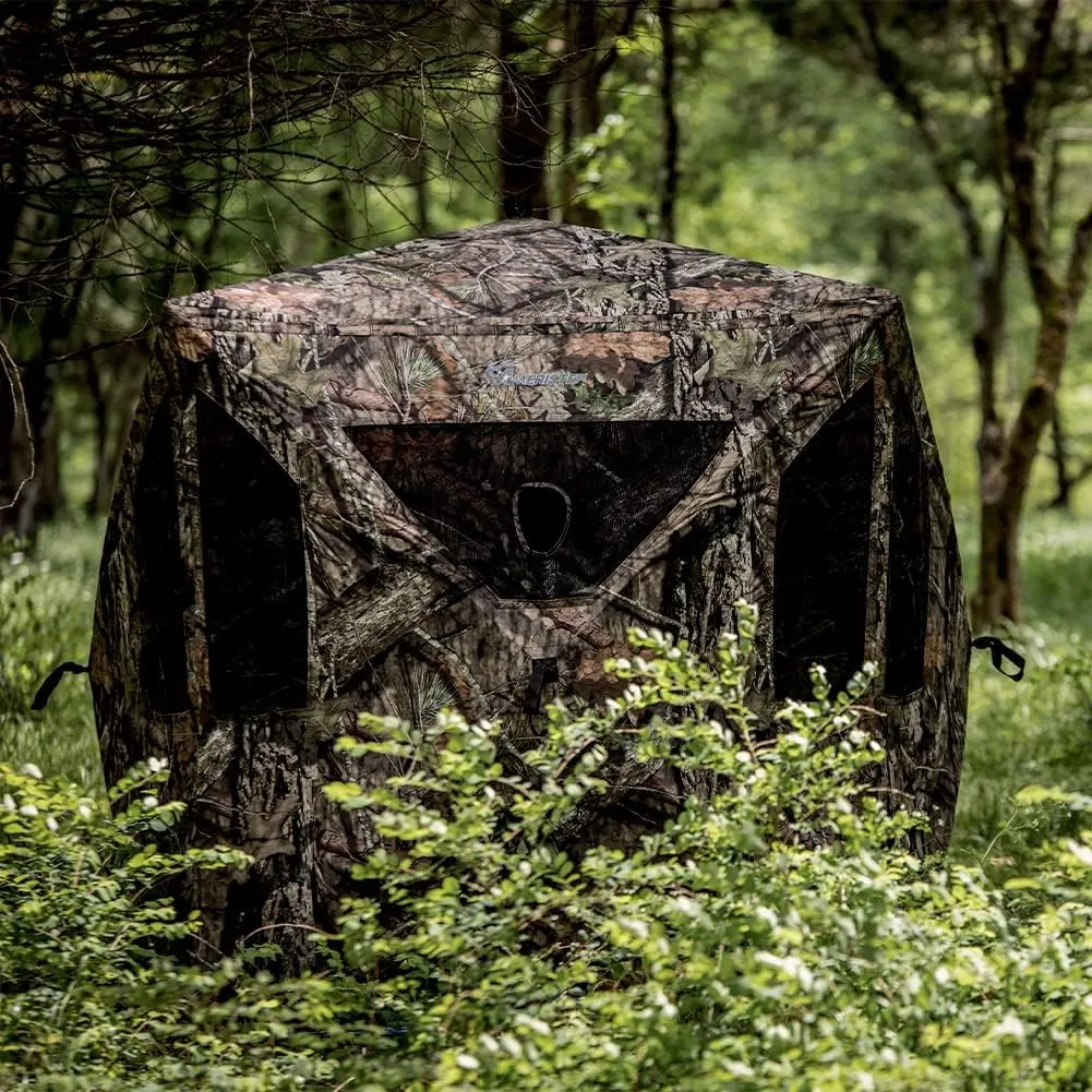 Ameristep Brickhouse 3-Person Easy Set-Up Low-Noise Hunting Camouflage Ground Blind, Mossy Oak Break Up Country