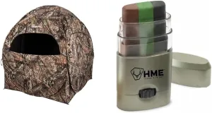 Ameristep Doghouse Run & Gun Hunting Blind | Lightweight 2 Person & HME 3 Color Camo Face Paint Mess-Free Application Stick - Long-Lasting Easy-to-Use Concealment Makeup for Hunting