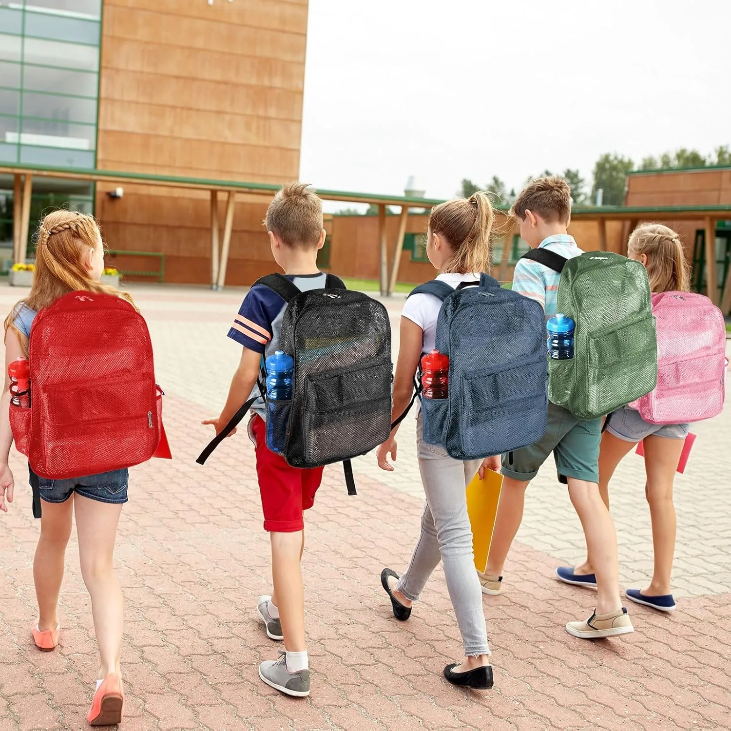 Amylove 6 Pcs Mesh Backpacks Bulk 17 Inch See Through Backpack in Bulk Heavy Duty Beach Bag for Sports Travel (Colorful)