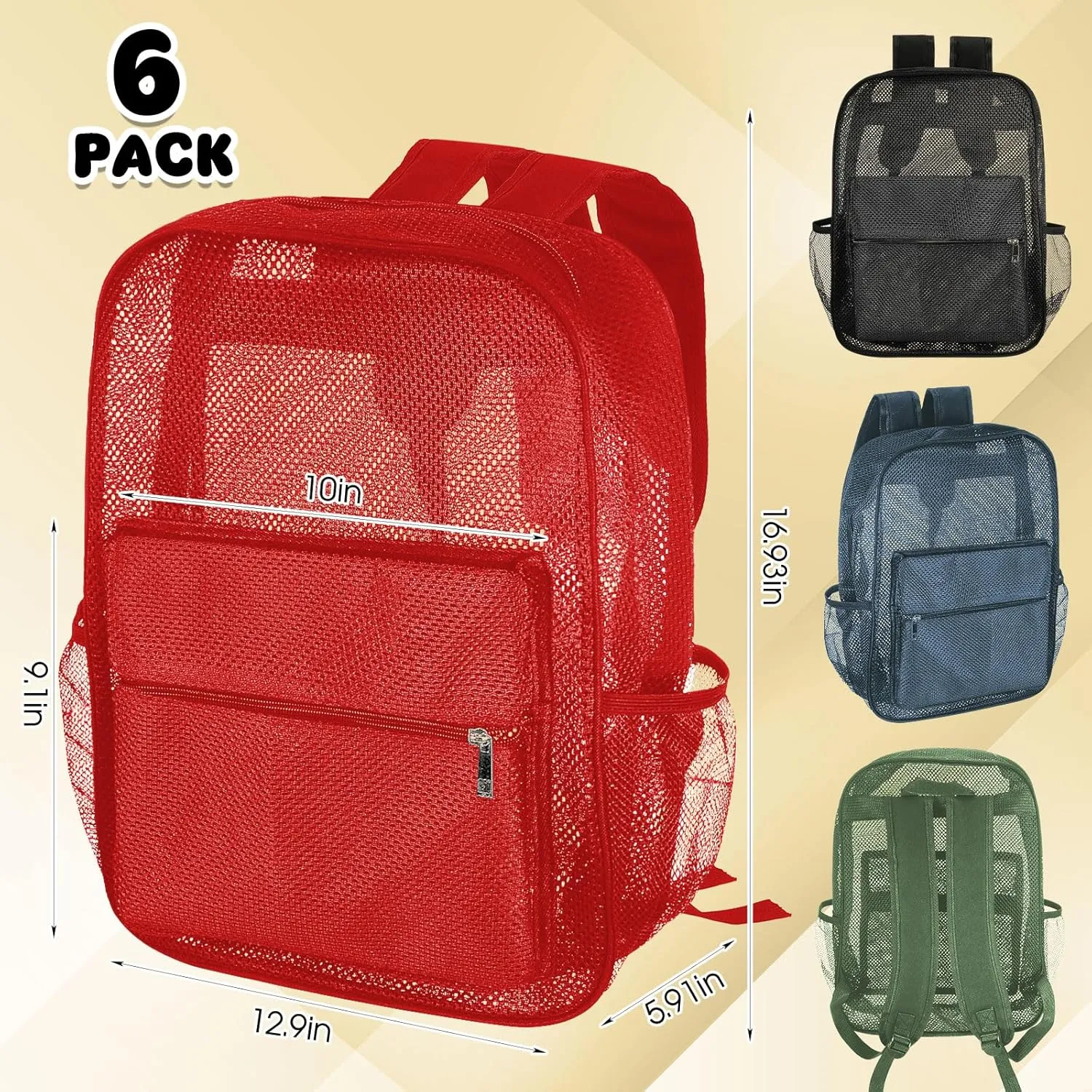 Amylove 6 Pcs Mesh Backpacks Bulk 17 Inch See Through Backpack in Bulk Heavy Duty Beach Bag for Sports Travel (Colorful)
