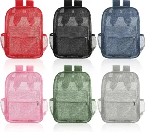 Amylove 6 Pcs Mesh Backpacks Bulk 17 Inch See Through Backpack in Bulk Heavy Duty Beach Bag for Sports Travel (Colorful)