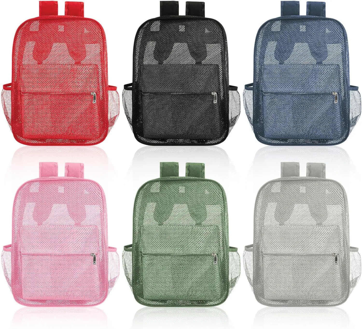 Amylove 6 Pcs Mesh Backpacks Bulk 17 Inch See Through Backpack in Bulk Heavy Duty Beach Bag for Sports Travel (Colorful)