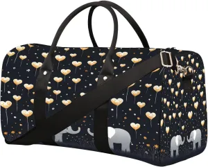 Animal Elephant Love Travel Duffel Bag for Women Men Small Sport Gym Bag Waterproof Weekender Overnight Lightweight Carry on Foldable Gym Bag for Training Swim Yoga Traveling Handbag