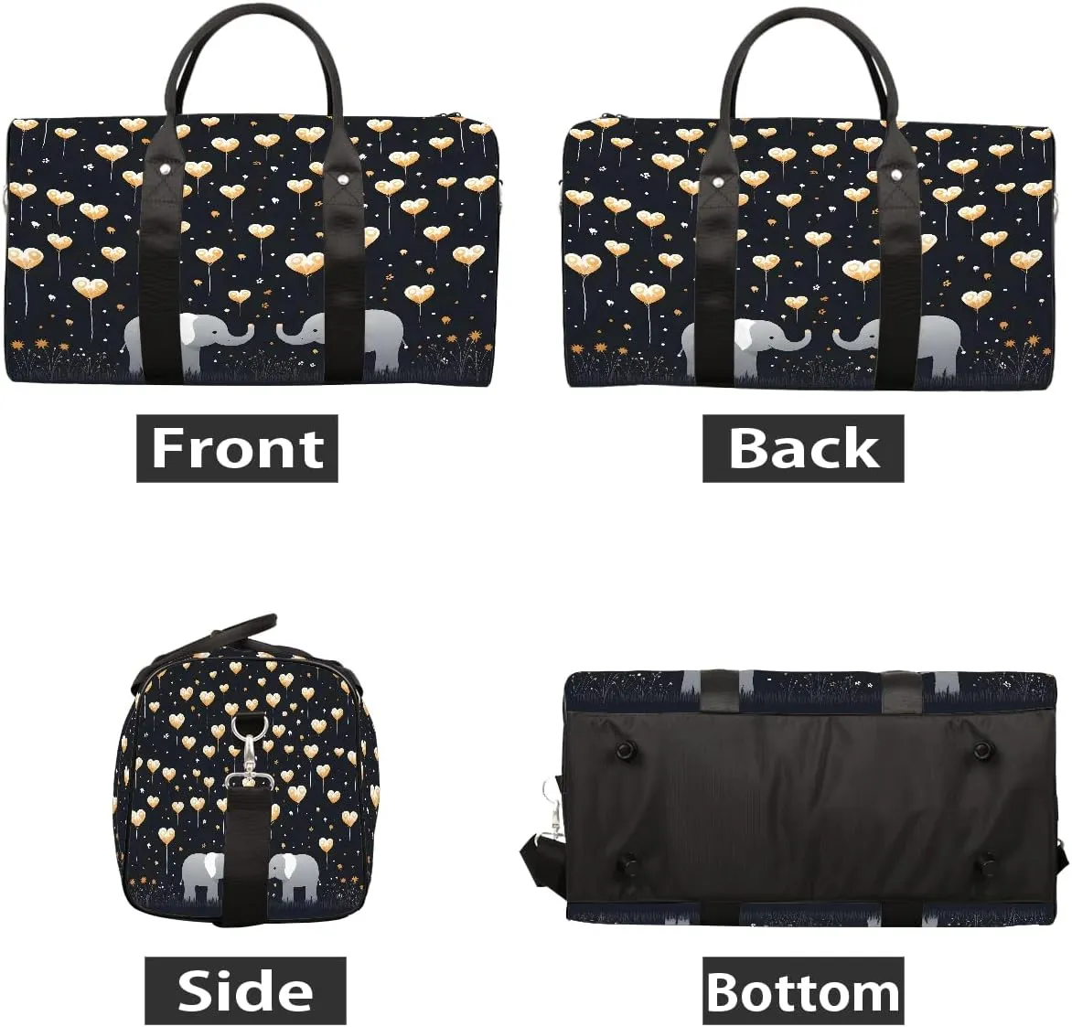 Animal Elephant Love Travel Duffel Bag for Women Men Small Sport Gym Bag Waterproof Weekender Overnight Lightweight Carry on Foldable Gym Bag for Training Swim Yoga Traveling Handbag