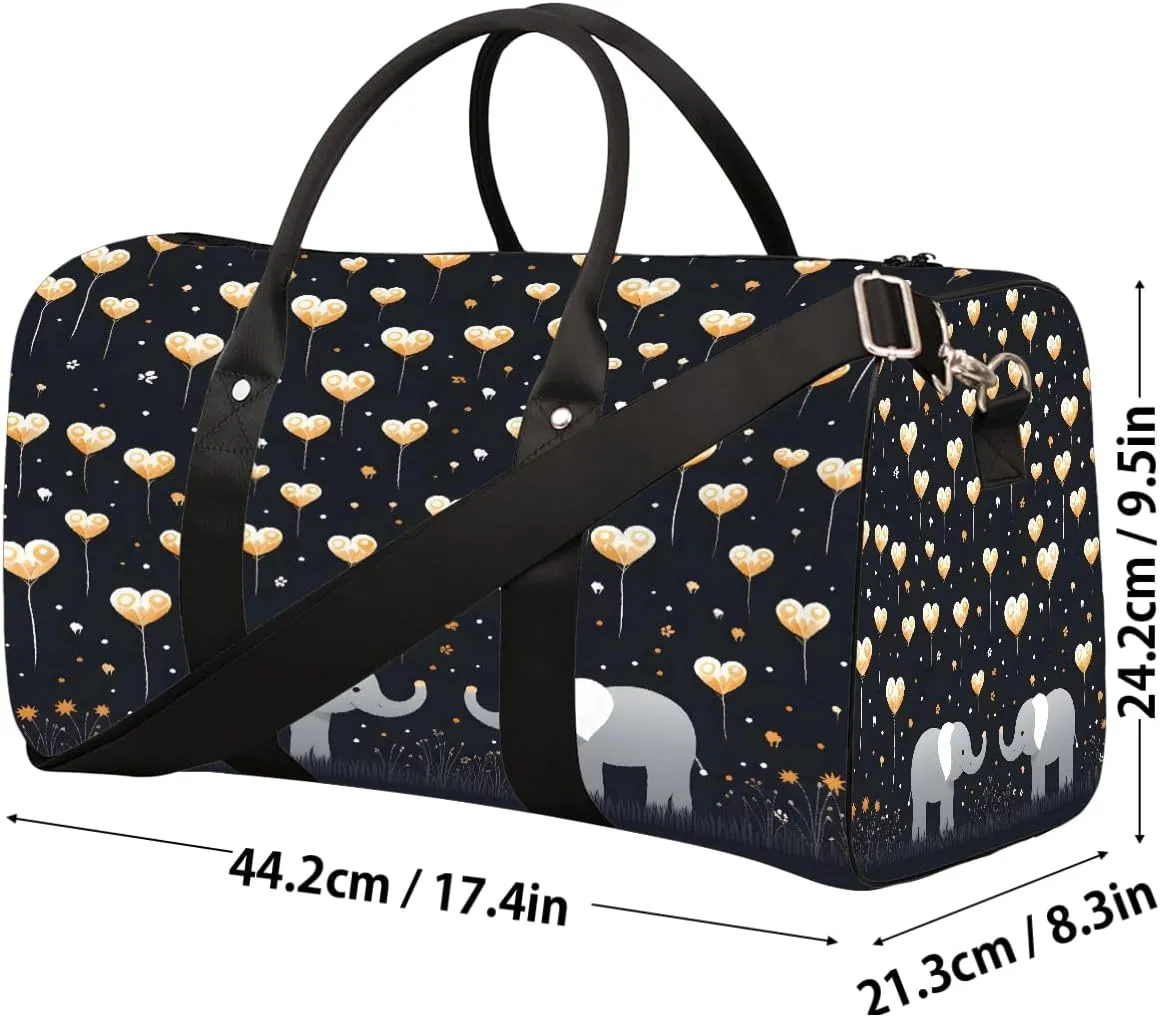 Animal Elephant Love Travel Duffel Bag for Women Men Small Sport Gym Bag Waterproof Weekender Overnight Lightweight Carry on Foldable Gym Bag for Training Swim Yoga Traveling Handbag