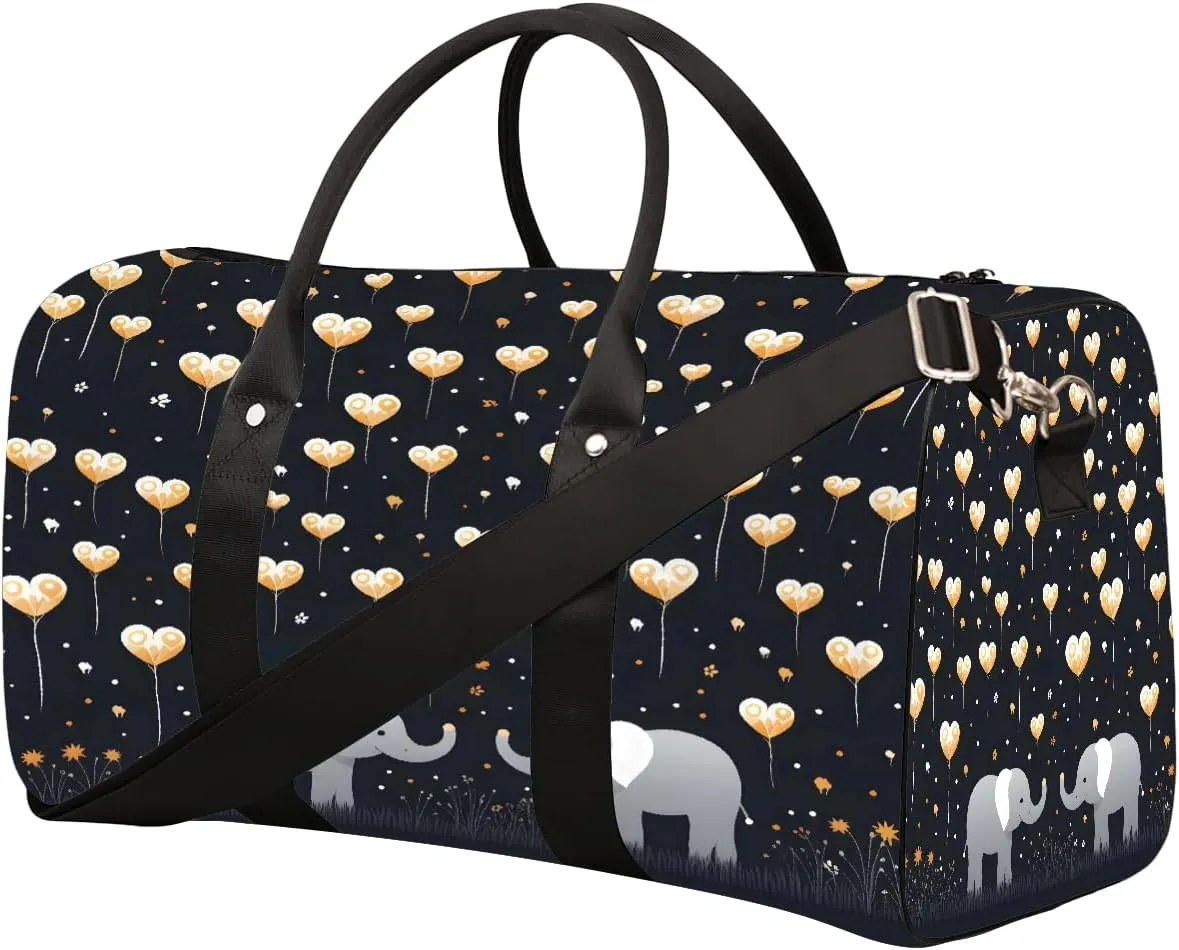 Animal Elephant Love Travel Duffel Bag for Women Men Small Sport Gym Bag Waterproof Weekender Overnight Lightweight Carry on Foldable Gym Bag for Training Swim Yoga Traveling Handbag