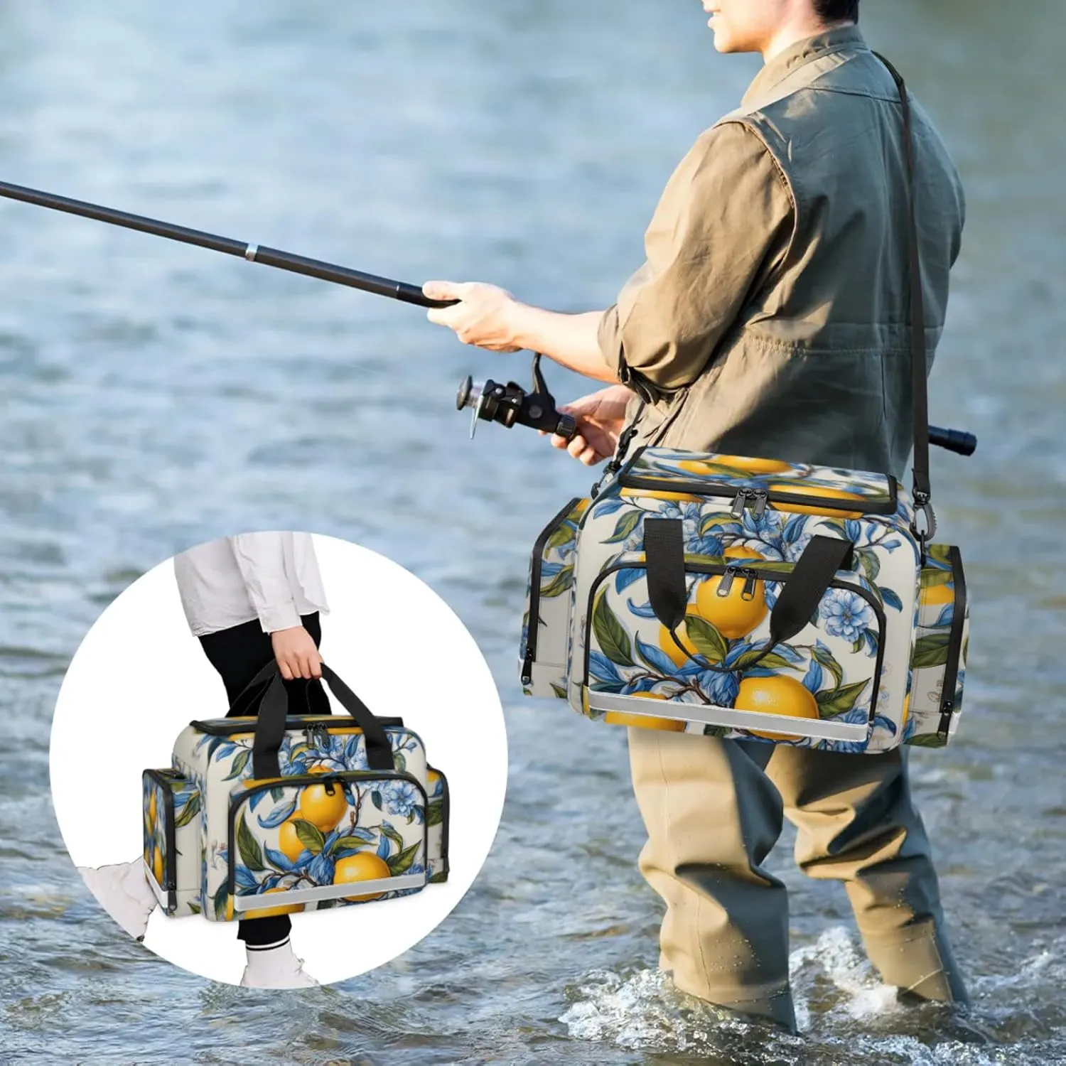 Anti-Scratch Duffle Bag for Travel 25x17.7x11.2 Inch - Waterproof Duffel Bag for Camping Fitness, Durable EMS Gear for First Responders Retro Lemon Flower
