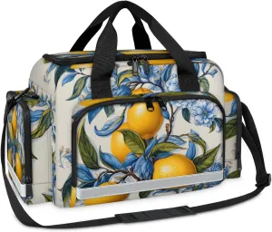 Anti-Scratch Duffle Bag for Travel 25x17.7x11.2 Inch - Waterproof Duffel Bag for Camping Fitness, Durable EMS Gear for First Responders Retro Lemon Flower