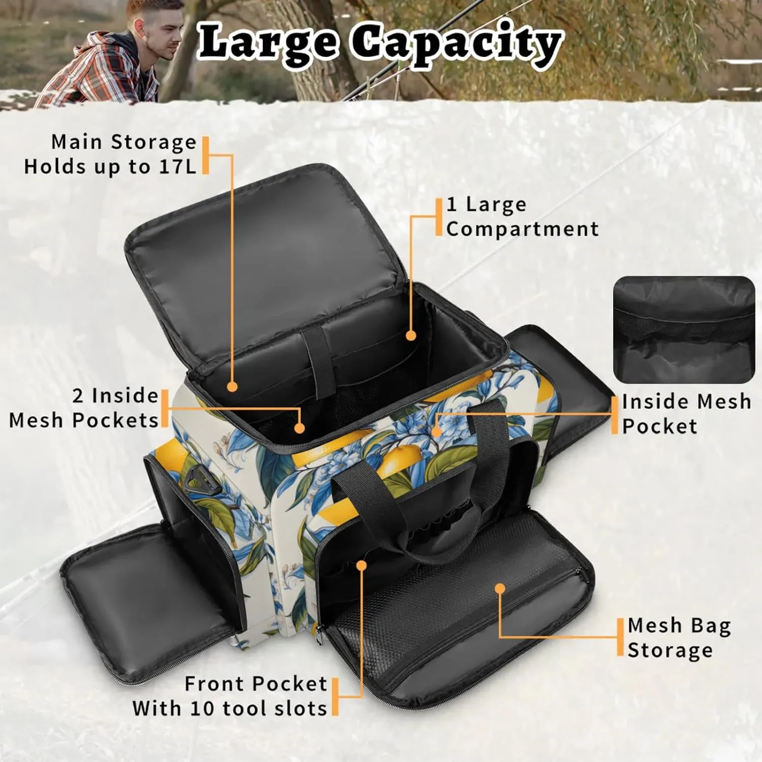 Anti-Scratch Duffle Bag for Travel 25x17.7x11.2 Inch - Waterproof Duffel Bag for Camping Fitness, Durable EMS Gear for First Responders Retro Lemon Flower