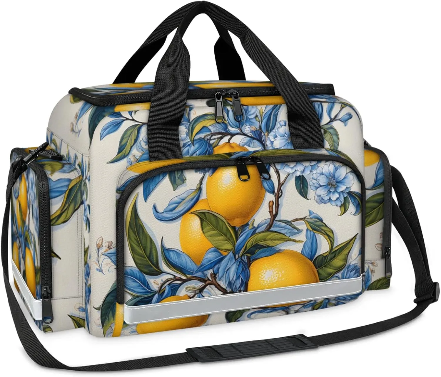 Anti-Scratch Duffle Bag for Travel 25x17.7x11.2 Inch - Waterproof Duffel Bag for Camping Fitness, Durable EMS Gear for First Responders Retro Lemon Flower