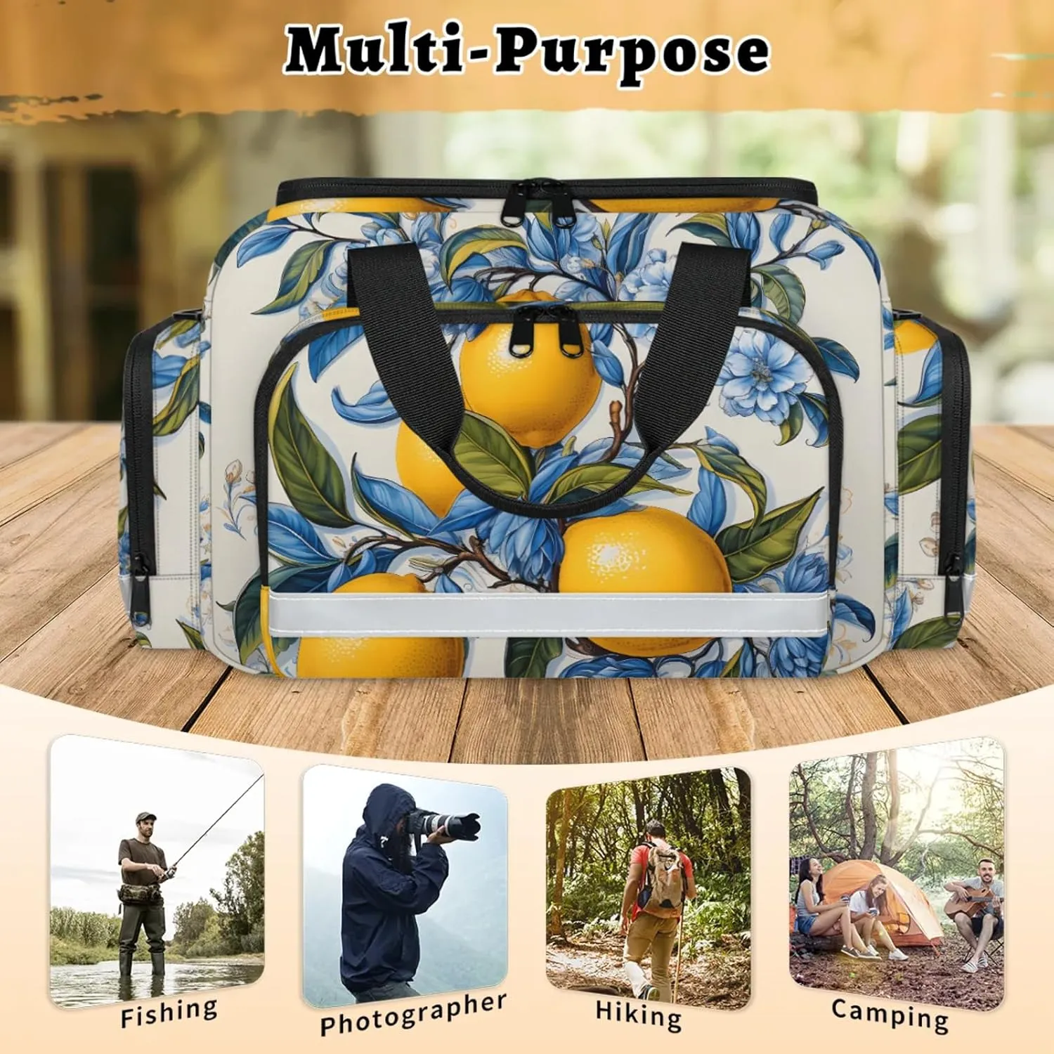 Anti-Scratch Duffle Bag for Travel 25x17.7x11.2 Inch - Waterproof Duffel Bag for Camping Fitness, Durable EMS Gear for First Responders Retro Lemon Flower