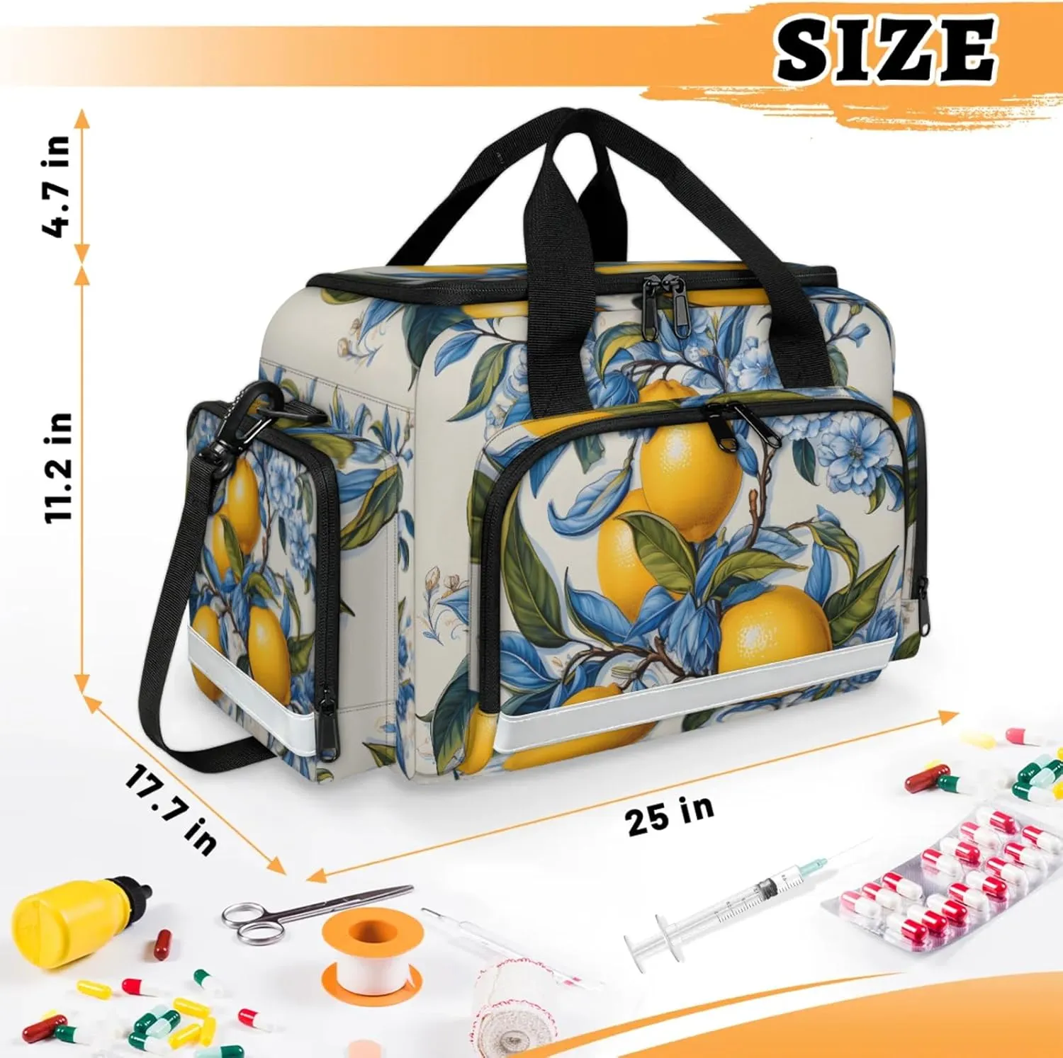 Anti-Scratch Duffle Bag for Travel 25x17.7x11.2 Inch - Waterproof Duffel Bag for Camping Fitness, Durable EMS Gear for First Responders Retro Lemon Flower