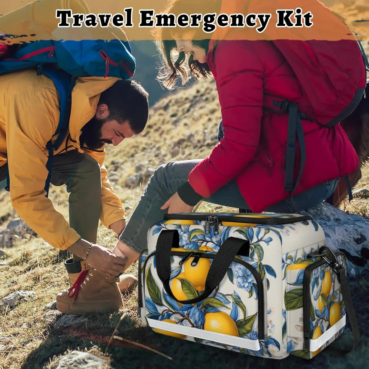 Anti-Scratch Duffle Bag for Travel 25x17.7x11.2 Inch - Waterproof Duffel Bag for Camping Fitness, Durable EMS Gear for First Responders Retro Lemon Flower