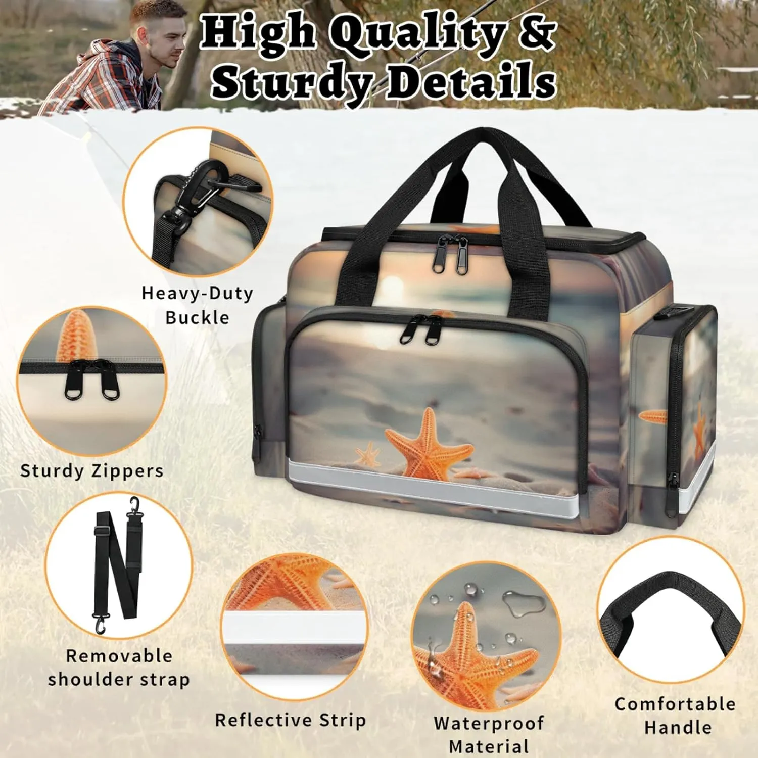Anti-Scratch Duffle Bag for Travel 25x17.7x11.2 Inch - Waterproof Duffel Bag for Camping Fitness, Durable EMS Gear for First Responders Sandy Beach Starfish