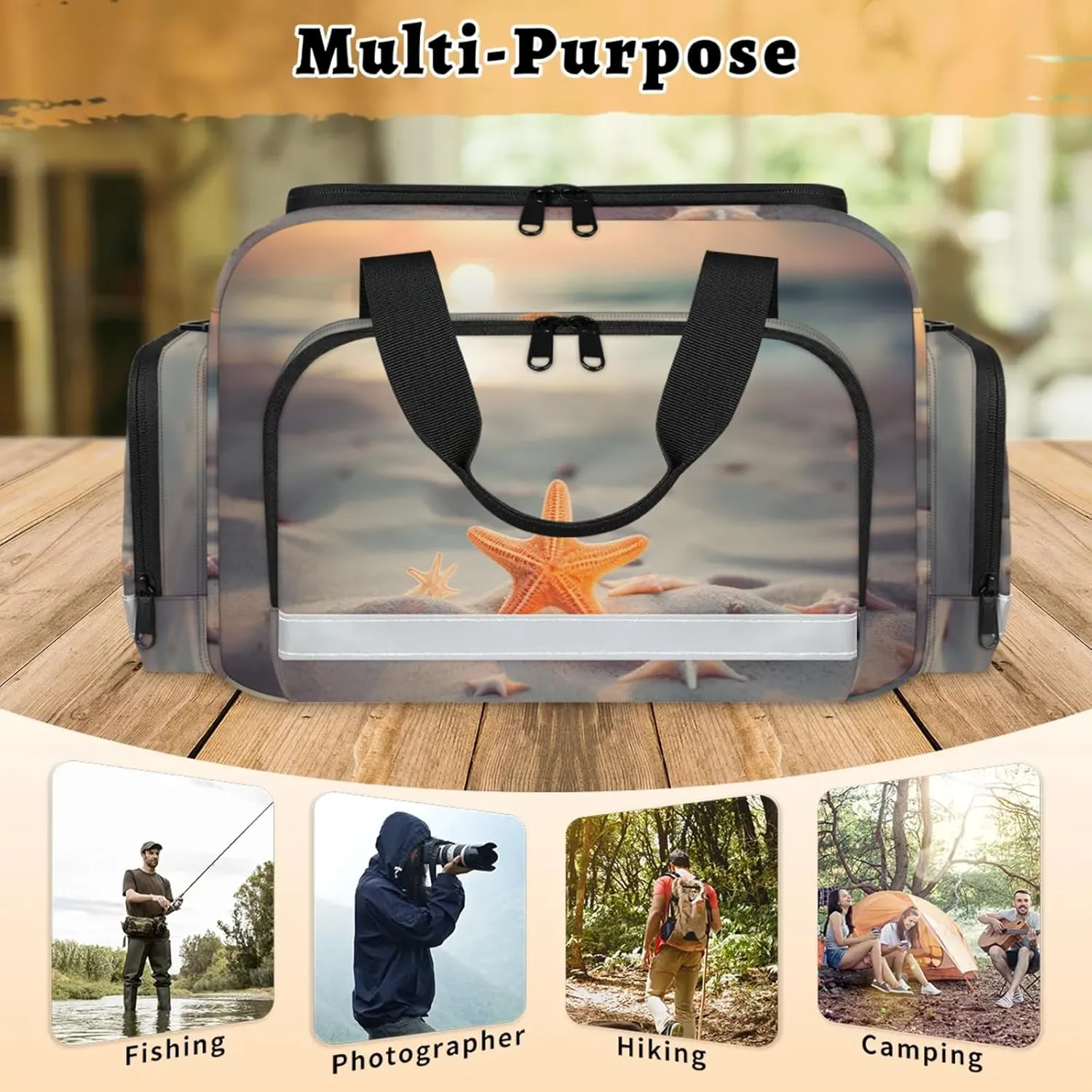 Anti-Scratch Duffle Bag for Travel 25x17.7x11.2 Inch - Waterproof Duffel Bag for Camping Fitness, Durable EMS Gear for First Responders Sandy Beach Starfish