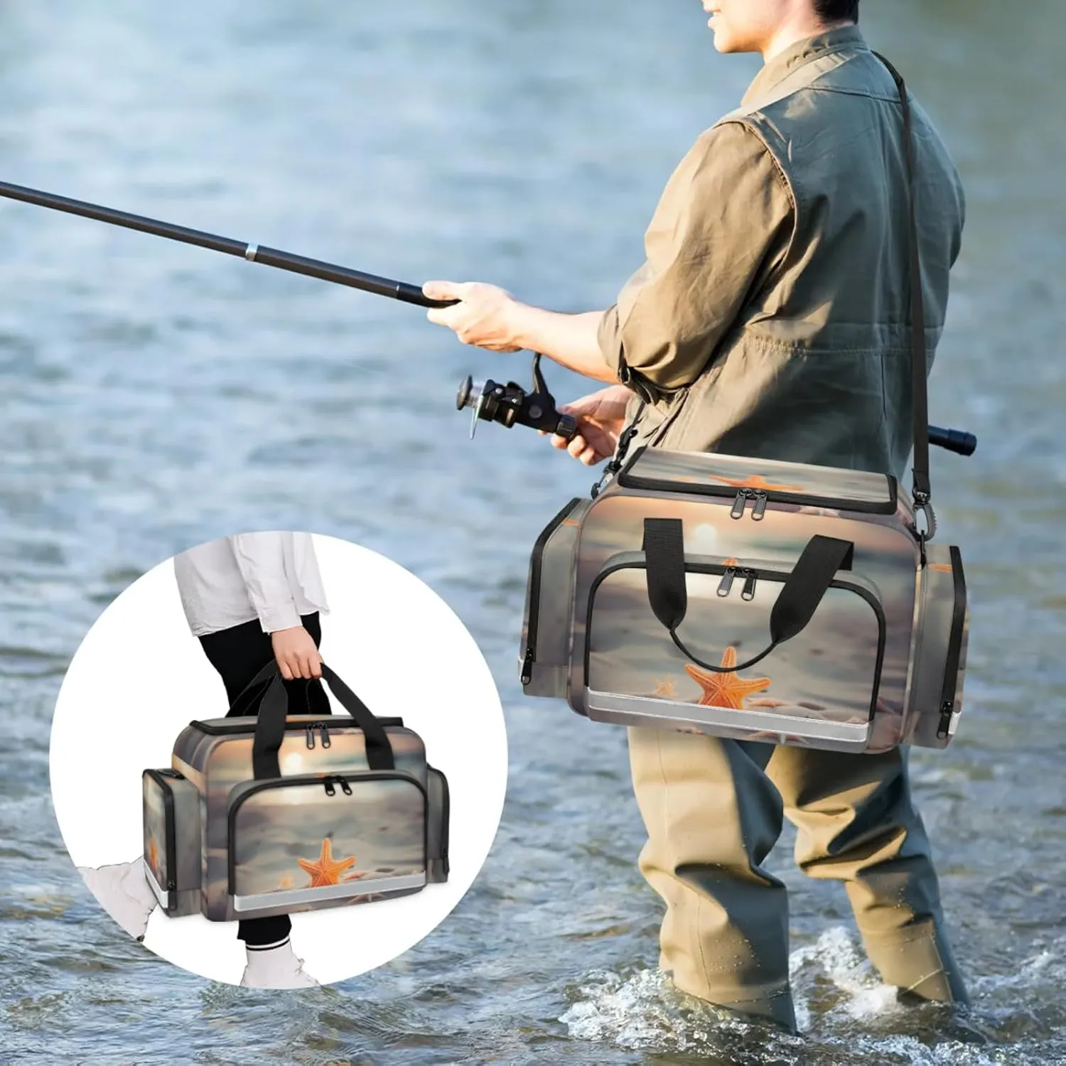Anti-Scratch Duffle Bag for Travel 25x17.7x11.2 Inch - Waterproof Duffel Bag for Camping Fitness, Durable EMS Gear for First Responders Sandy Beach Starfish
