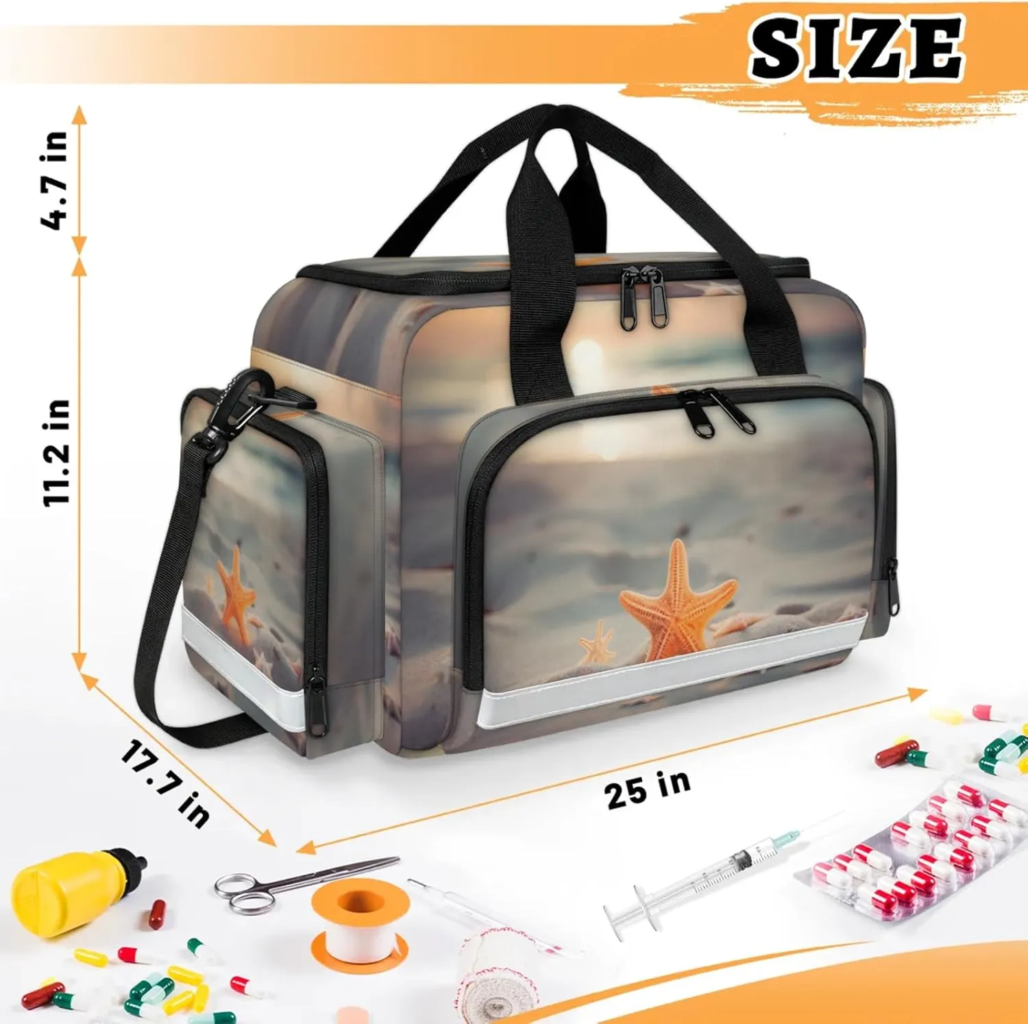 Anti-Scratch Duffle Bag for Travel 25x17.7x11.2 Inch - Waterproof Duffel Bag for Camping Fitness, Durable EMS Gear for First Responders Sandy Beach Starfish