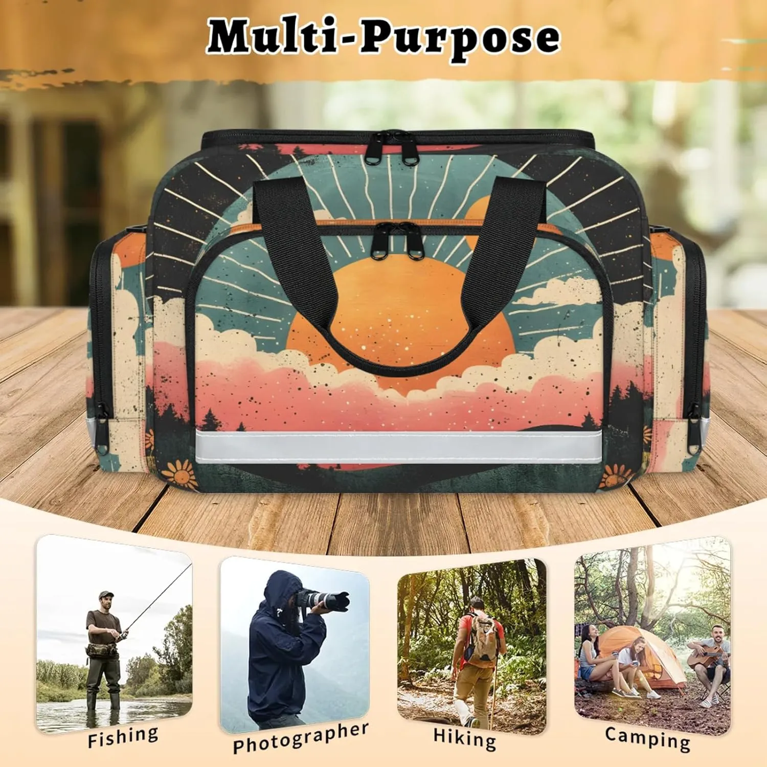 Anti-Scratch Duffle Bag for Travel 25x17.7x11.2 Inch - Waterproof Duffel Bag for Camping Fitness, Durable EMS Gear for First Responders Sunrise Print