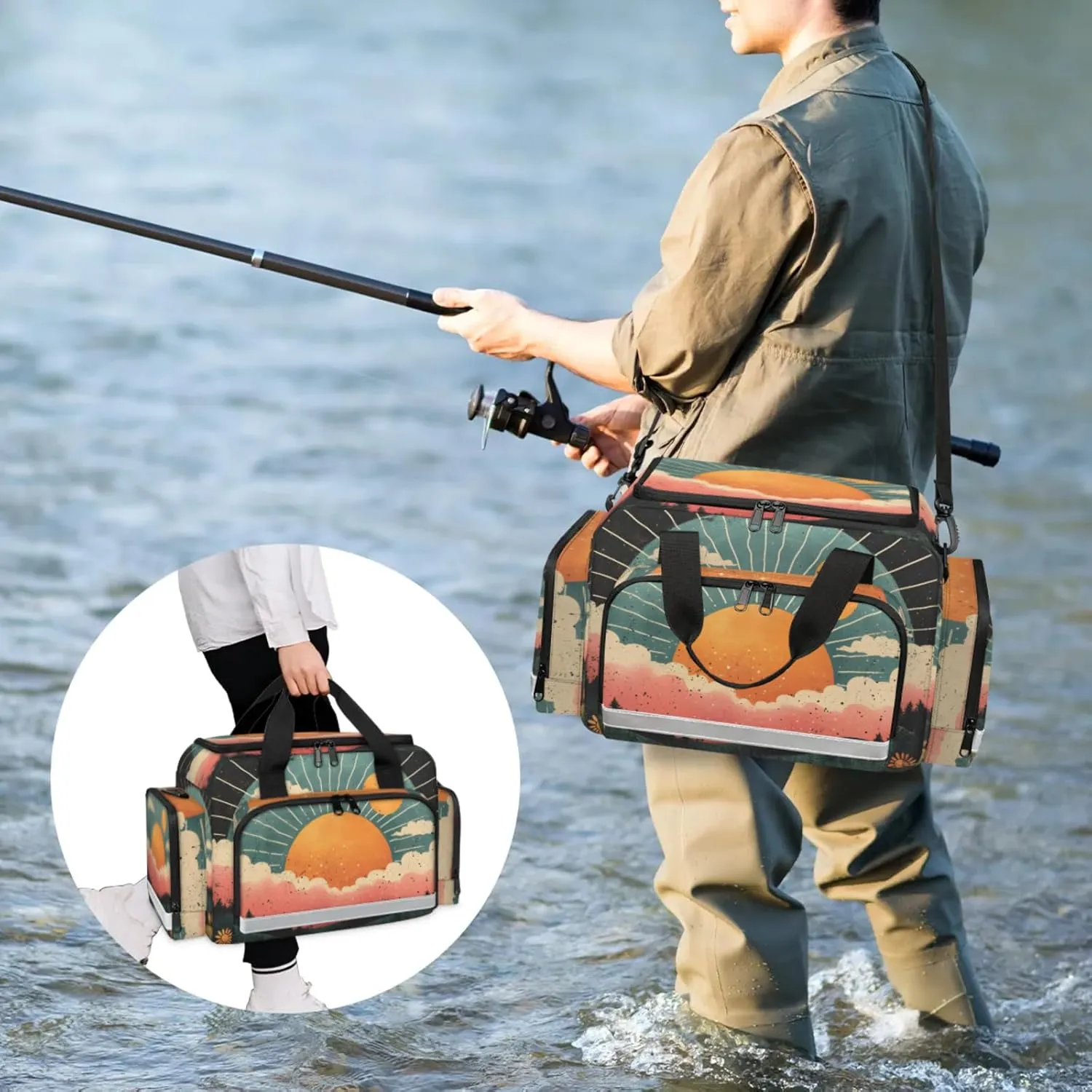 Anti-Scratch Duffle Bag for Travel 25x17.7x11.2 Inch - Waterproof Duffel Bag for Camping Fitness, Durable EMS Gear for First Responders Sunrise Print