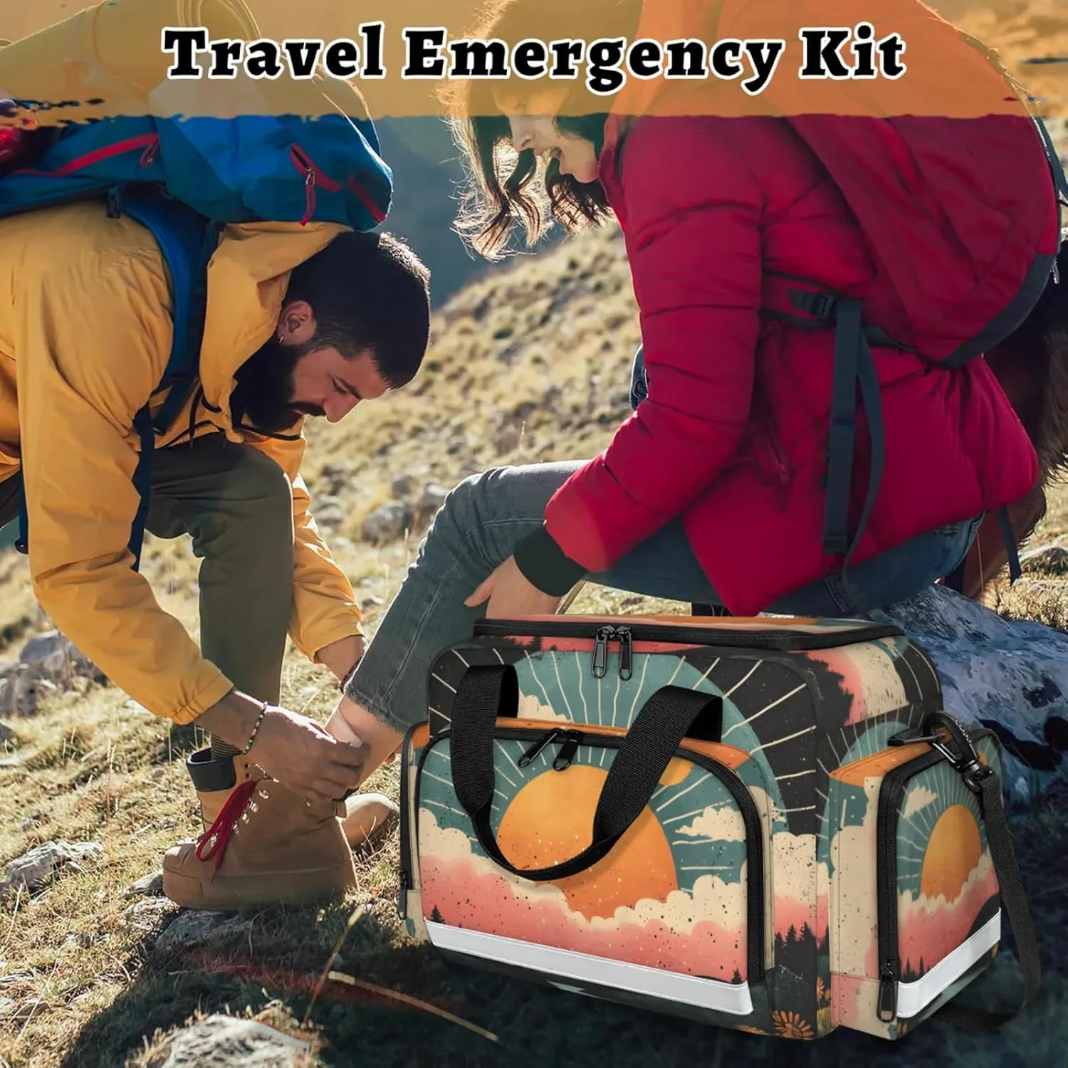 Anti-Scratch Duffle Bag for Travel 25x17.7x11.2 Inch - Waterproof Duffel Bag for Camping Fitness, Durable EMS Gear for First Responders Sunrise Print