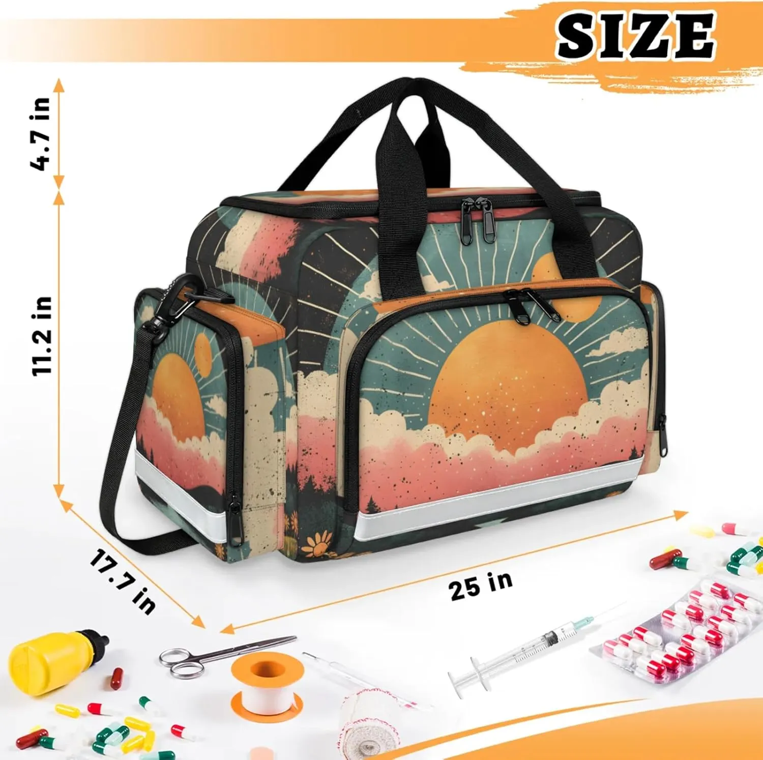 Anti-Scratch Duffle Bag for Travel 25x17.7x11.2 Inch - Waterproof Duffel Bag for Camping Fitness, Durable EMS Gear for First Responders Sunrise Print