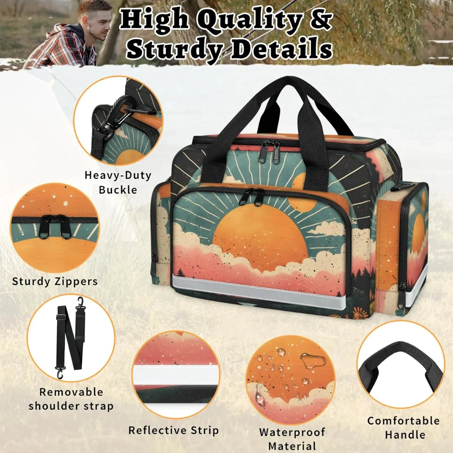 Anti-Scratch Duffle Bag for Travel 25x17.7x11.2 Inch - Waterproof Duffel Bag for Camping Fitness, Durable EMS Gear for First Responders Sunrise Print