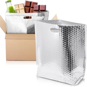 APQ Insulated Foil Bag with Handles, 8 x 8 x 8 Inches. 10 Pack Thermal Bags for Frozen Food. Metallized Foil Insulated Box Liners with Bubble Cushion. Insulated Shipping Bags for Food, Cosmetics