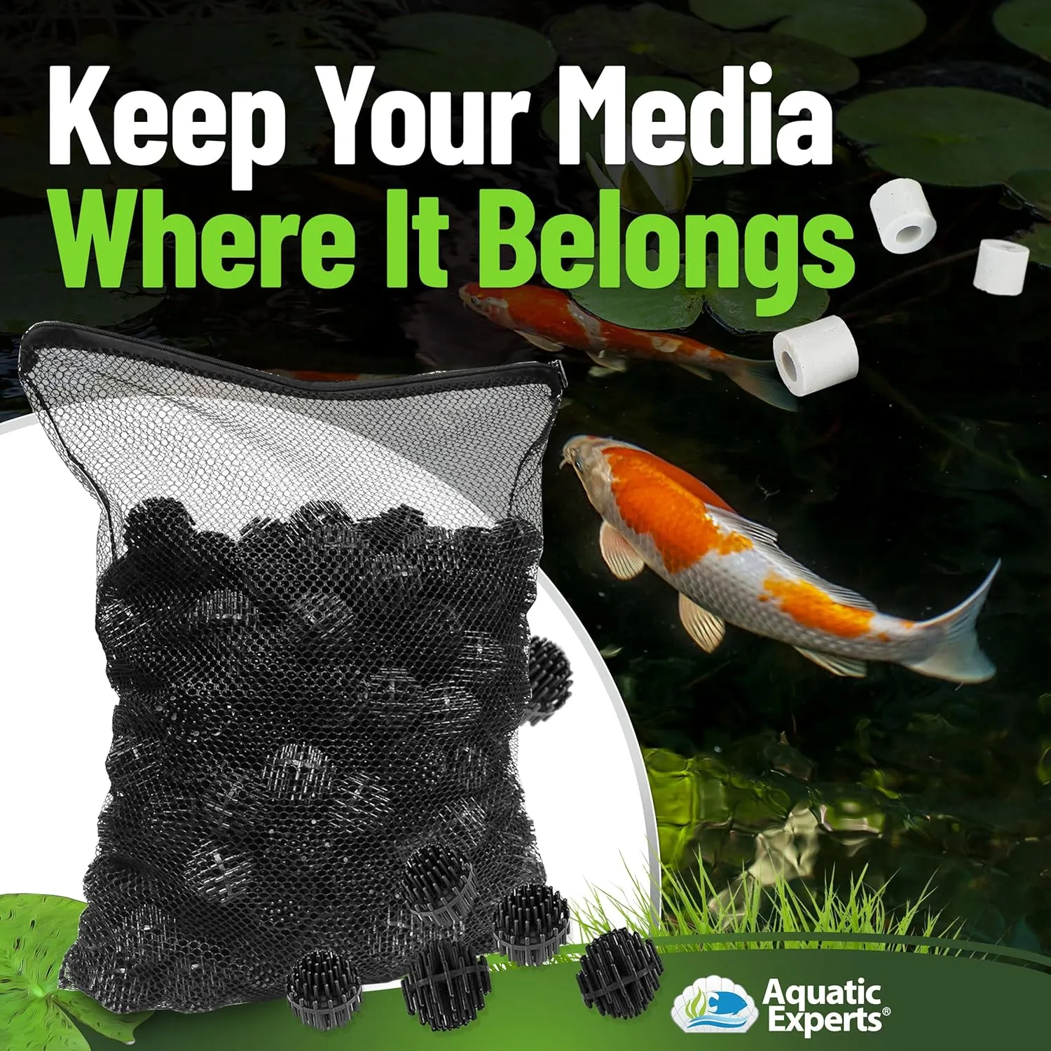 Aquatic Experts Mesh Bags for Bio Ball Filter Media - Perfect for Aquarium and Pond Filtration, (2 Pack 7 inch x 9 inch)