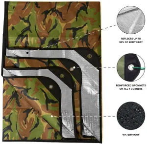 Arcturus Heavy Duty Survival Blanket – Insulated Thermal Reflective Tarp - 60" x 82". All-Weather, Reusable Emergency Blanket for Car or Camping (Woodland Camo)