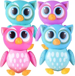 ArtCreativity Inflatable Owls, Set of 4, Blow-Up Owl Inflates for Birthday Party Favors, Party Decorations and Supplies, Pool Party Float, and Game Prize for Kids