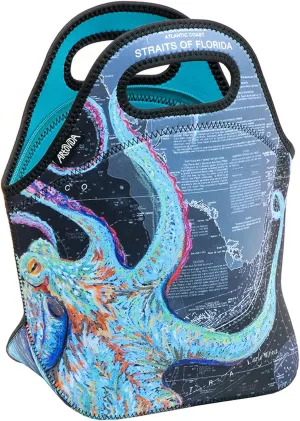 Artists Collective Insulated Neoprene Lunch Bag, Washable Soft Lunch Tote for Work and Picnic - Design by Carly Mejeur (USA) Night Octopus -Classic