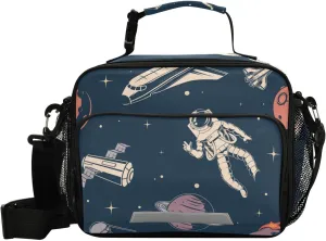 Aslsiy Lunch Bag for Women Space Universe Insulated Lunch Box Astronauts Handbag with Adjustable Shoulder Strap for Office Picnic Travel