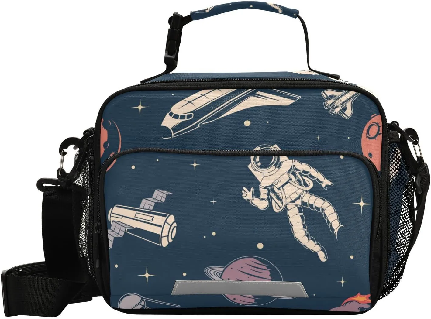 Aslsiy Lunch Bag for Women Space Universe Insulated Lunch Box Astronauts Handbag with Adjustable Shoulder Strap for Office Picnic Travel