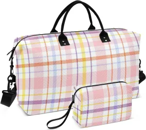 Aslsiy Travel Duffel Bags for Women Rainbow Glen Plaid Textured Sports Duffel Bags Weekender Bags Gym Bag with Toiletry Bag Carry on Overnight Bag