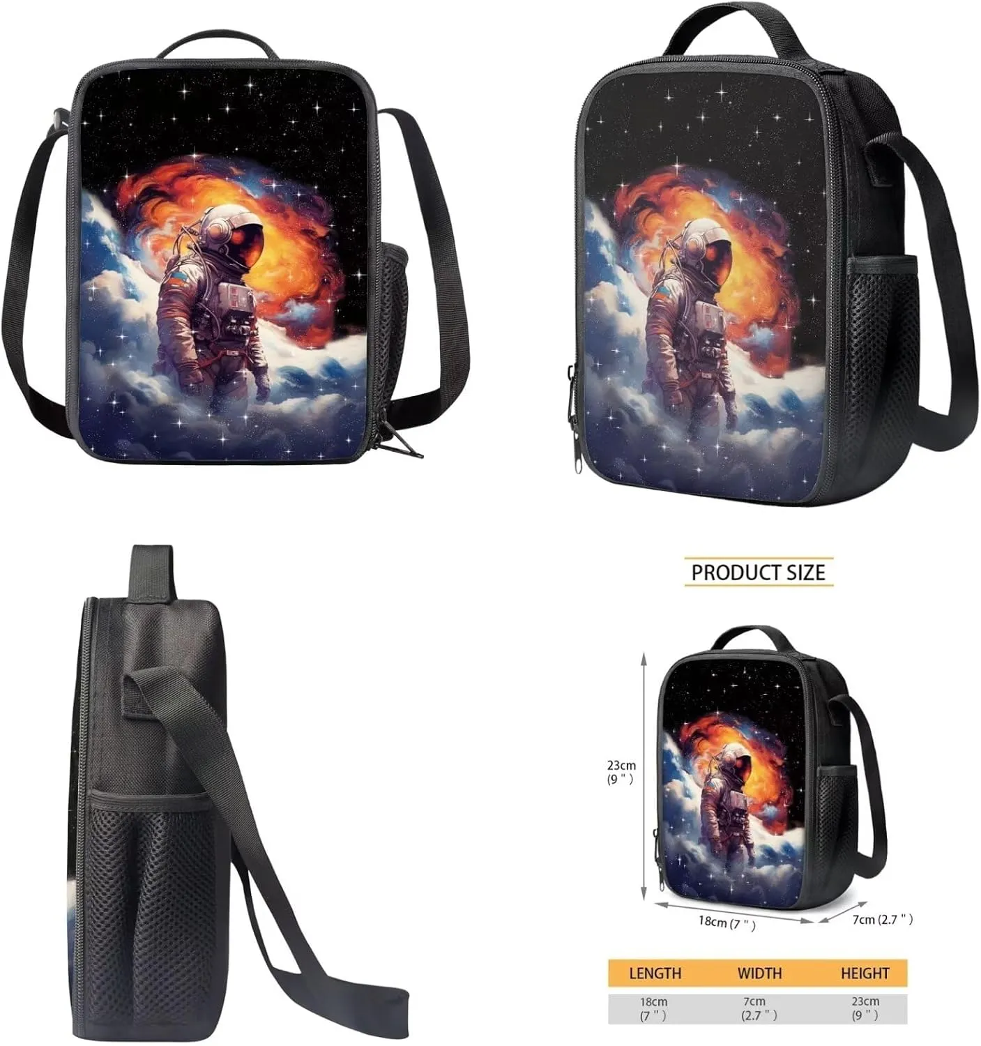 Astronaut Backpack School Bag for Kids Boys 12 Inch School Backpack and Lunch Box Pencil Case Penbag 3 Pieces Set Kids Toddler Preschool Elementary School Bookbag Daypack Rucksack