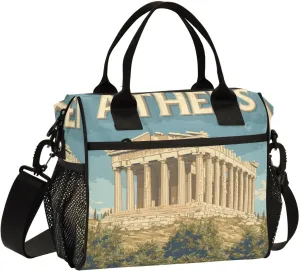 Athens Parthenon Temple Insulated Lunch Bag Reusable Lunch Box for Men Women Leakproof Cooler Tote Bag with Adjustable Shoulder Strap Food Handbag for Travel Work Picnic Office Camping
