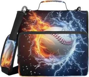ATTX Baseball Water Fire Zipper Binder with Adjustable Padded Strap - 3 Ring 500 Sheet Capacity Binder Bag with Multi-Pocket Organizer, Fits 12 Inch Laptop#120