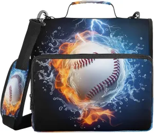 ATTX Baseball Water Fire Zipper Binder with Adjustable Padded Strap - 3 Ring 500 Sheet Capacity Binder Bag with Multi-Pocket Organizer, Fits 12 Inch Laptop#123