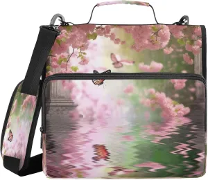 ATTX Butterfly and Flowers Zipper Binder with Adjustable Padded Strap - 3 Ring 500 Sheet Capacity Binder Bag with Multi-Pocket Organizer, Fits 12 Inch Laptop#413