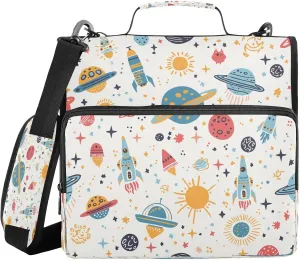 ATTX Cartoon Rockets Zipper Binder with Adjustable Padded Strap - 3 Ring 500 Sheet Capacity Binder Bag with Multi-Pocket Organizer, Fits 12 Inch Laptop#98