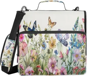 ATTX Colorful Herbs and Flowers Zipper Binder with Adjustable Padded Strap - 3 Ring 500 Sheet Capacity Binder Bag with Multi-Pocket Organizer, Fits 12 Inch Laptop#494