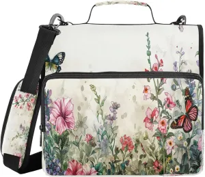 ATTX Colorful Herbs and Flowers Zipper Binder with Adjustable Padded Strap - 3 Ring 500 Sheet Capacity Binder Bag with Multi-Pocket Organizer, Fits 12 Inch Laptop#495