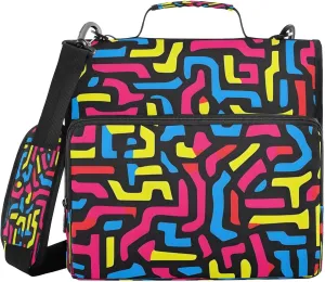 ATTX Colorful Maze Zipper Binder with Adjustable Padded Strap - 3 Ring 500 Sheet Capacity Binder Bag with Multi-Pocket Organizer, Fits 12 Inch Laptop#473