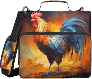 ATTX Colorful Rooster Zipper Binder with Adjustable Padded Strap - 3 Ring 500 Sheet Capacity Binder Bag with Multi-Pocket Organizer, Fits 12 Inch Laptop#325