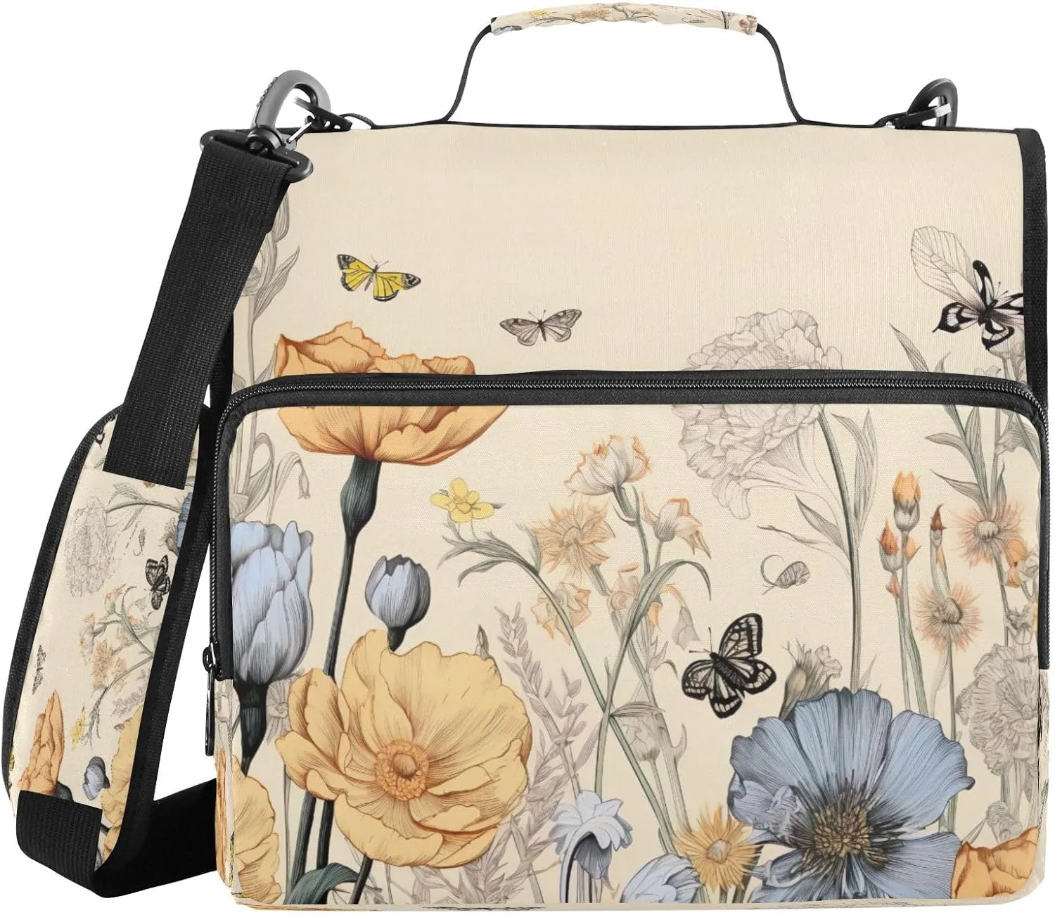 ATTX Colorful Wild Flowers Zipper Binder with Adjustable Padded Strap - 3 Ring 500 Sheet Capacity Binder Bag with Multi-Pocket Organizer, Fits 12 Inch Laptop#569